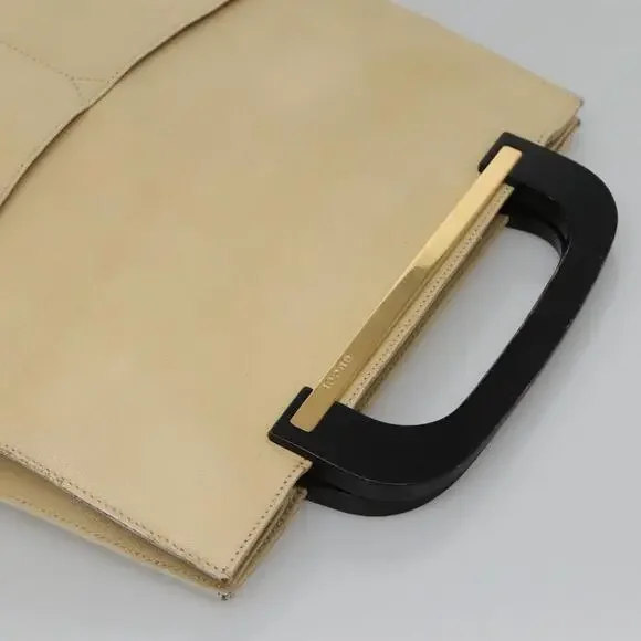 GUCCI Hand Bag Leather Beige Gold